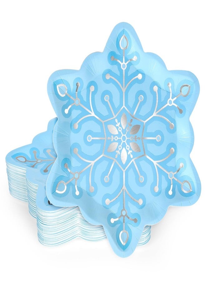JarThenaAMCS جرثينا إيه إم سي إس 24 قطعة أطباق ورقية على شكل رقاقات الثلج فضية اللون زرقاء الشكل أطباق قابلة للتصرف لمستلزمات حفلات عيد الميلاد والزفاف واحتفالات أعياد الميلاد - Image 1