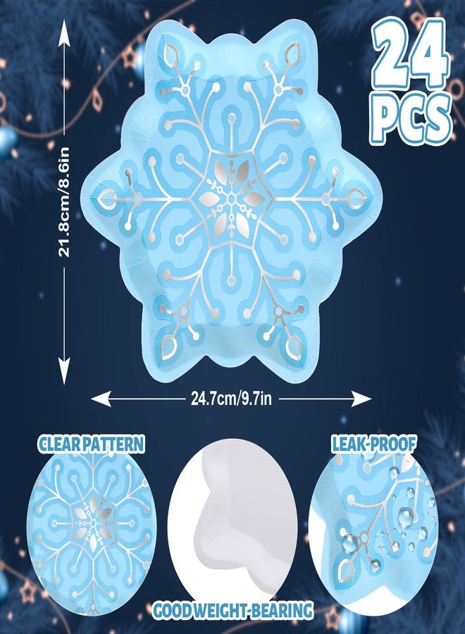 JarThenaAMCS جرثينا إيه إم سي إس 24 قطعة أطباق ورقية على شكل رقاقات الثلج فضية اللون زرقاء الشكل أطباق قابلة للتصرف لمستلزمات حفلات عيد الميلاد والزفاف واحتفالات أعياد الميلاد - Image 2