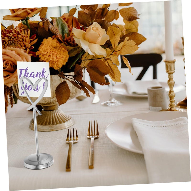 Silver Heart Shape Table Number Clip Stand Decorative Photo Holder for Weddings Parties Elegant Card Menu Display - Image 2
