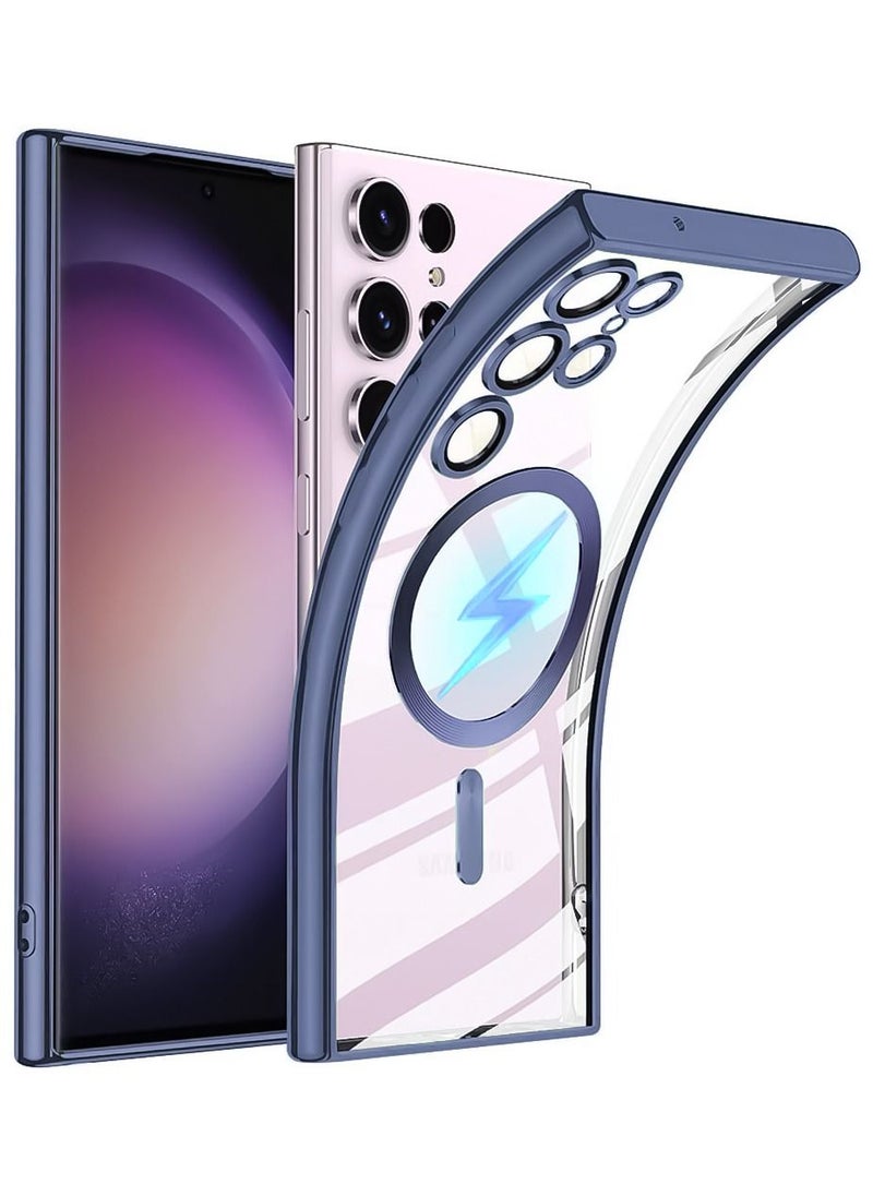 Generic Full Protection Clear Magnetic Case with Camera Lens Protector Compatible with MagSafe Anti-Scratch Case for Samsung Galaxy S22 Ultra_ Blue 