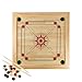 Hey Play Carrom Board Game Wooden Strike and Pocket Game Set with Group of Black and Beige Coins 2 Red Queen Coins Striker Coin and Cue Sticks by Hey Play - Image 2
