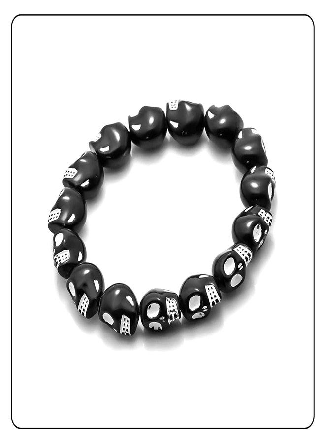Fusamk Hip Hop Skull Resin Beads Elastic Bracelet,7.5" Wrist - Image 5