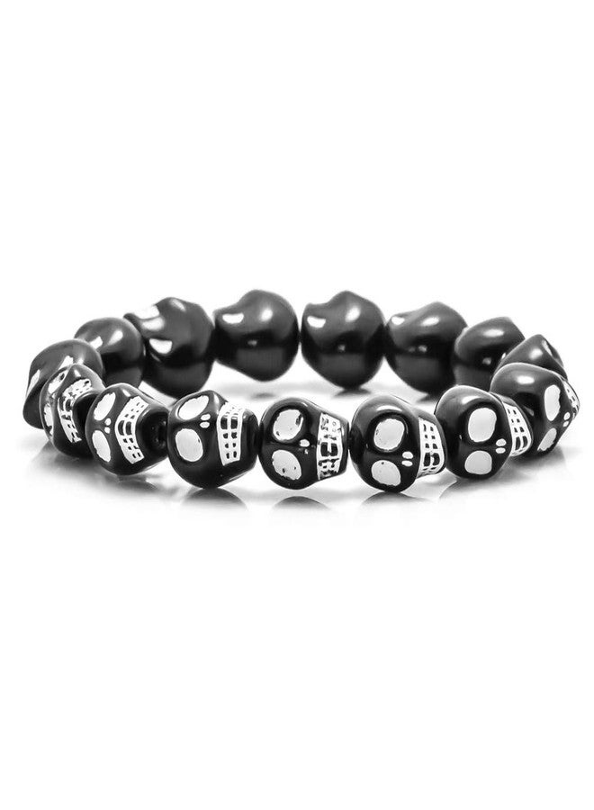 Fusamk Hip Hop Skull Resin Beads Elastic Bracelet,7.5" Wrist - Image 1