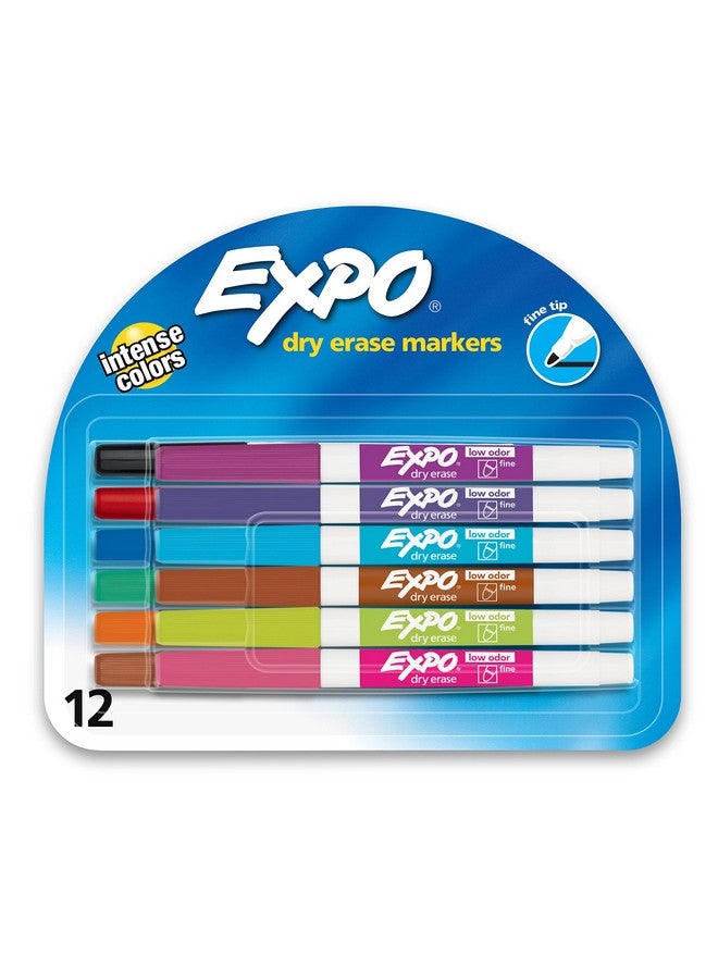 إكسبو أقلام تحديد EXPO ذات الرائحة المنخفضة القابلة للمسح الجاف، ذات رأس رفيع، ألوان متنوعة، 12 قطعة - Image 1