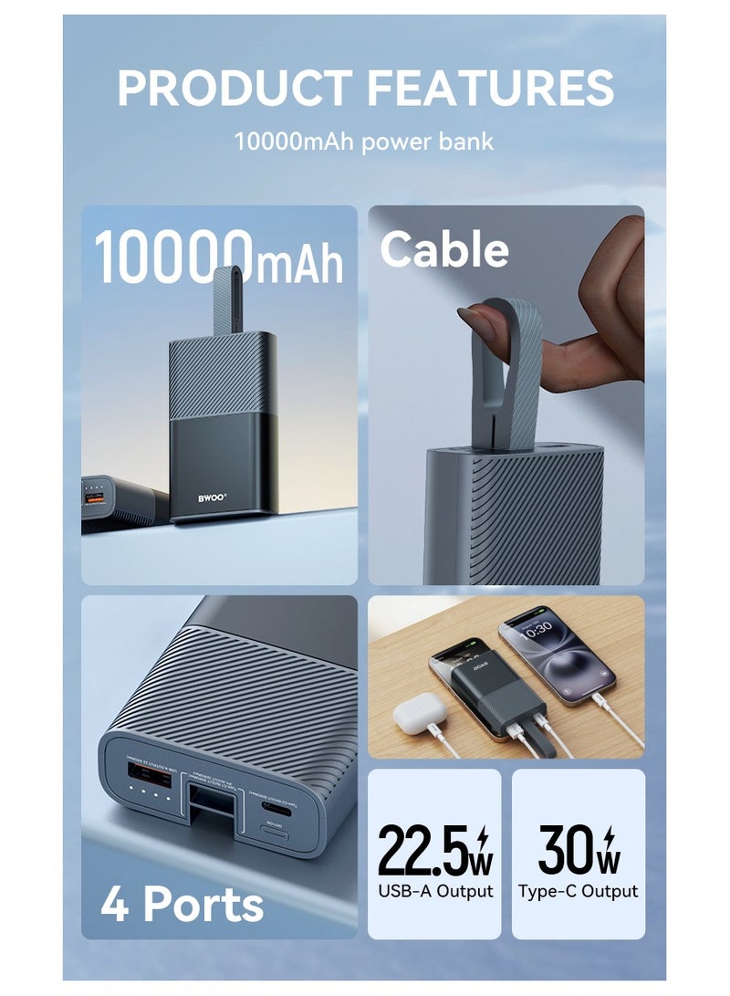 بوو باور بانك PD 30W بثلاثة منافذ للشحن السريع 10000 مللي أمبير/ساعة رمادي - Image 4