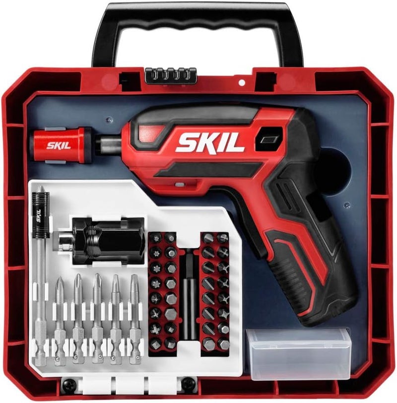 SKIL Rechargeable 4V Cordless Pistol Grip Screwdriver with 42pcs Bit Set, USB Charger and Carrying Case - SD5618-03 - Image 1