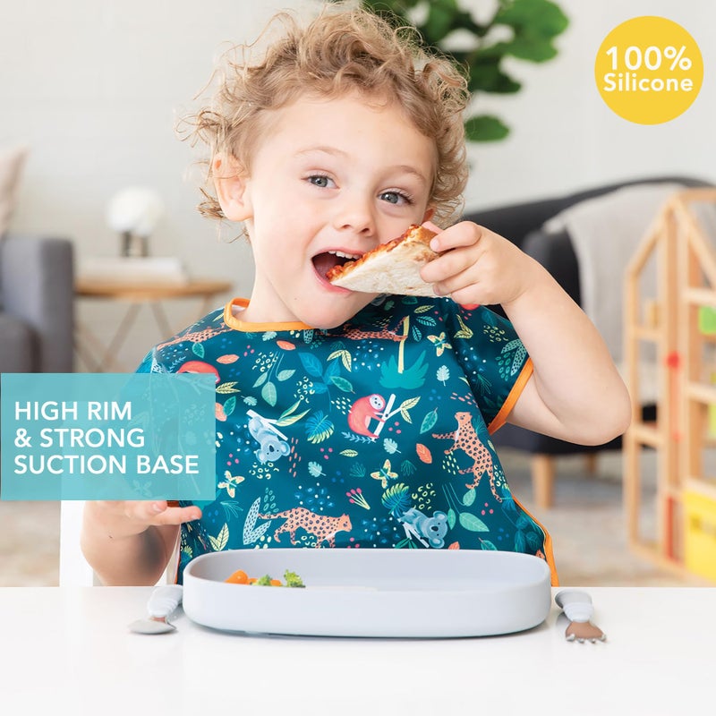 Bumkins Toddler and Baby Suction Plate, Silicone Grip Dish Large Tray for Big Kids, Fits Most Highchairs, Essential Children Feeding Supplies, Non Skid Sticky Bottom, Platinum Silicone, Gray - Image 2