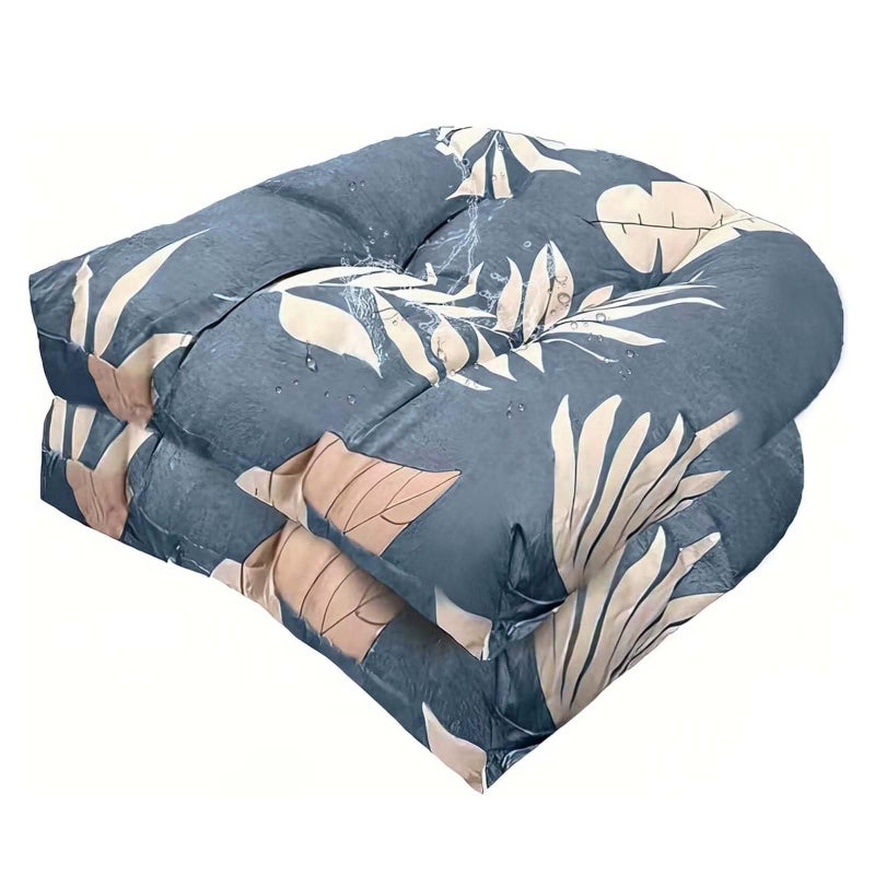 TESICA Set of 2 Outdoor Indoor U Shaped Wicker Seat Cushion Decorative Tufted Chair Pads Floral Chair Cushion for Patio Garden Home Office Furniture Blue Grey - Image 2