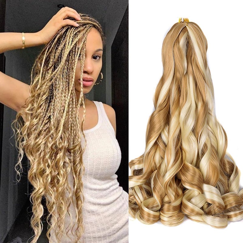 Luoyudu Curly Braiding Hair,#P27/613 Spanish 8Packs Bouncy Crochet Hair 24Inch Synthetic French Curl Braiding Hair Extensions(24 Inch,Pack of 8,P27/613) - Image 1