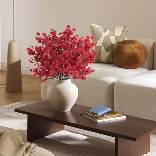 HIAGROW 8Pcs Baby Breath Artificial Flowers,Real Touch Red Silk Flowers Bundles Fake Flowers for Vase Home Office Wedding Spring Winter Indoor Outdoor Centerpiece Table Party Mother's Day Decoration - Image 2