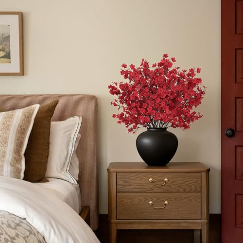 HIAGROW 8Pcs Baby Breath Artificial Flowers,Real Touch Red Silk Flowers Bundles Fake Flowers for Vase Home Office Wedding Spring Winter Indoor Outdoor Centerpiece Table Party Mother's Day Decoration - Image 4