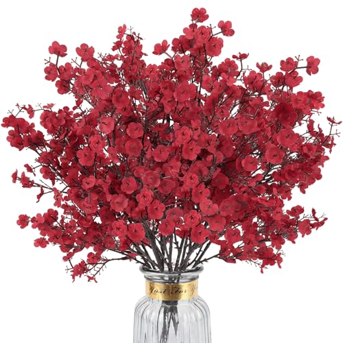 HIAGROW 8Pcs Baby Breath Artificial Flowers,Real Touch Red Silk Flowers Bundles Fake Flowers for Vase Home Office Wedding Spring Winter Indoor Outdoor Centerpiece Table Party Mother's Day Decoration - Image 1