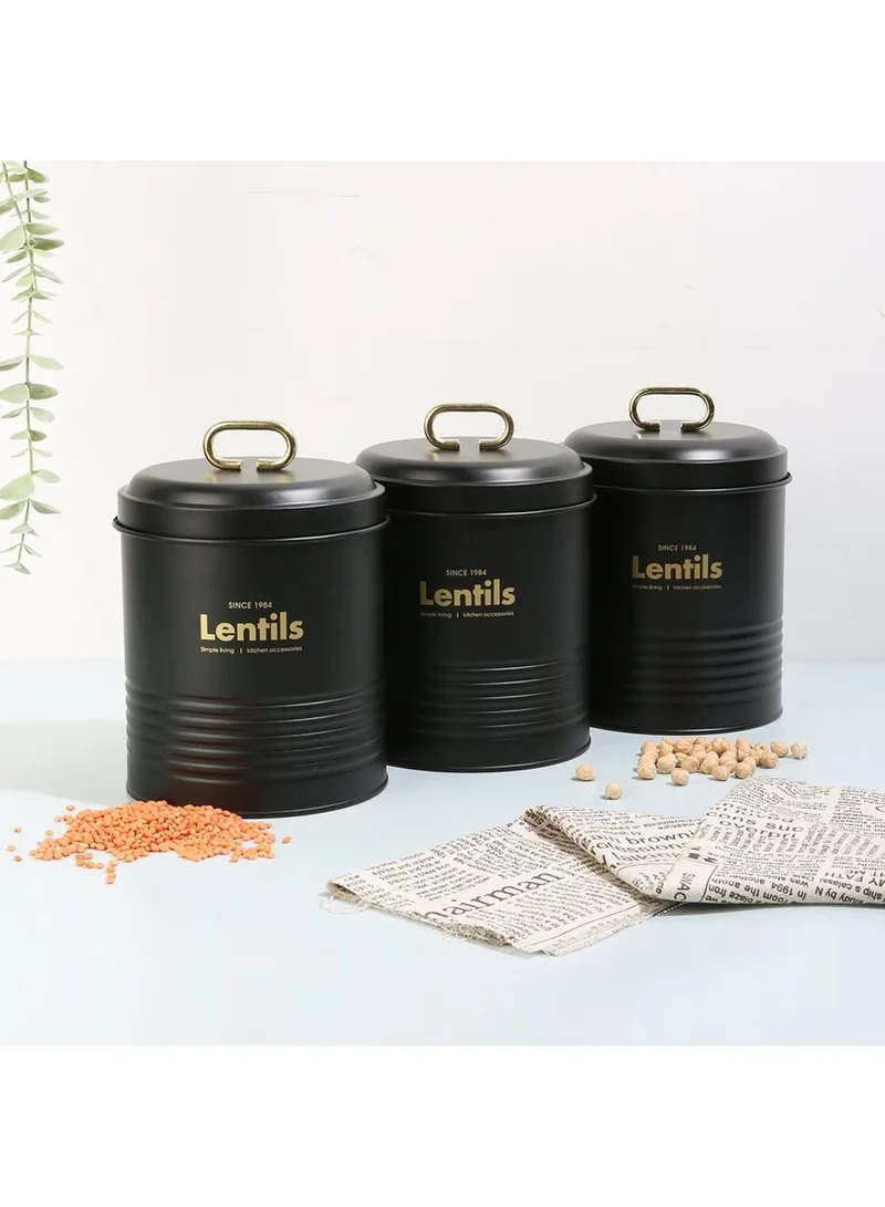 DANUBE HOME Zyra 3-Piece Metal Storage Jar Black,Gold 13.8 X 16.8H /20.5 CM,2000ML