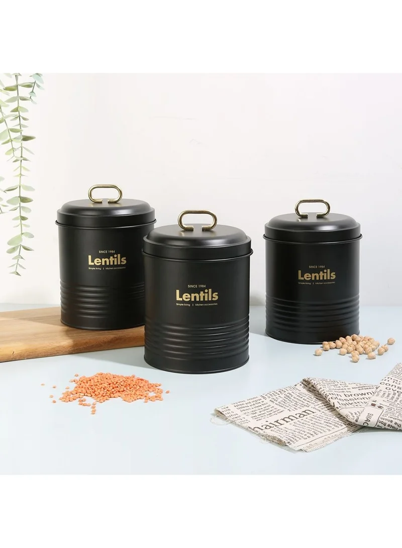 DANUBE HOME Zyra 3-Piece Metal Storage Jar Black,Gold 13.8 X 16.8H /20.5 CM,2000ML