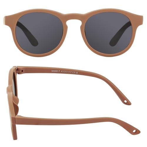 VideMundi Baby Sunglasses with Strap Polarized Flexible UV400 for Infant Toddler Boys Girls Age 0-24 Months (Light Brown, Round) - Image 4