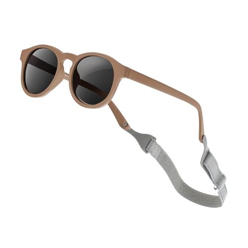 VideMundi Baby Sunglasses with Strap Polarized Flexible UV400 for Infant Toddler Boys Girls Age 0-24 Months (Light Brown, Round) - Image 1