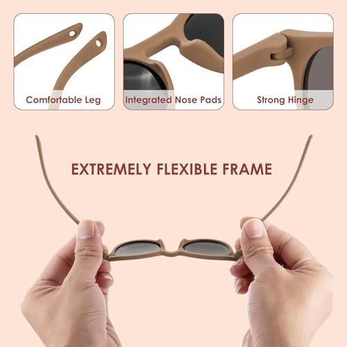 VideMundi Baby Sunglasses with Strap Polarized Flexible UV400 for Infant Toddler Boys Girls Age 0-24 Months (Light Brown, Round) - Image 5