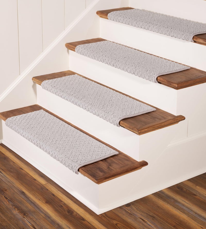 Oak Valley Designs Rounded Bullnose Carpet Stair Treads  Anti Slip Indoor Stair Mats for Wooden Stairs Style Bayside Charm Silver Birch 31 W X 975 D Set of 14