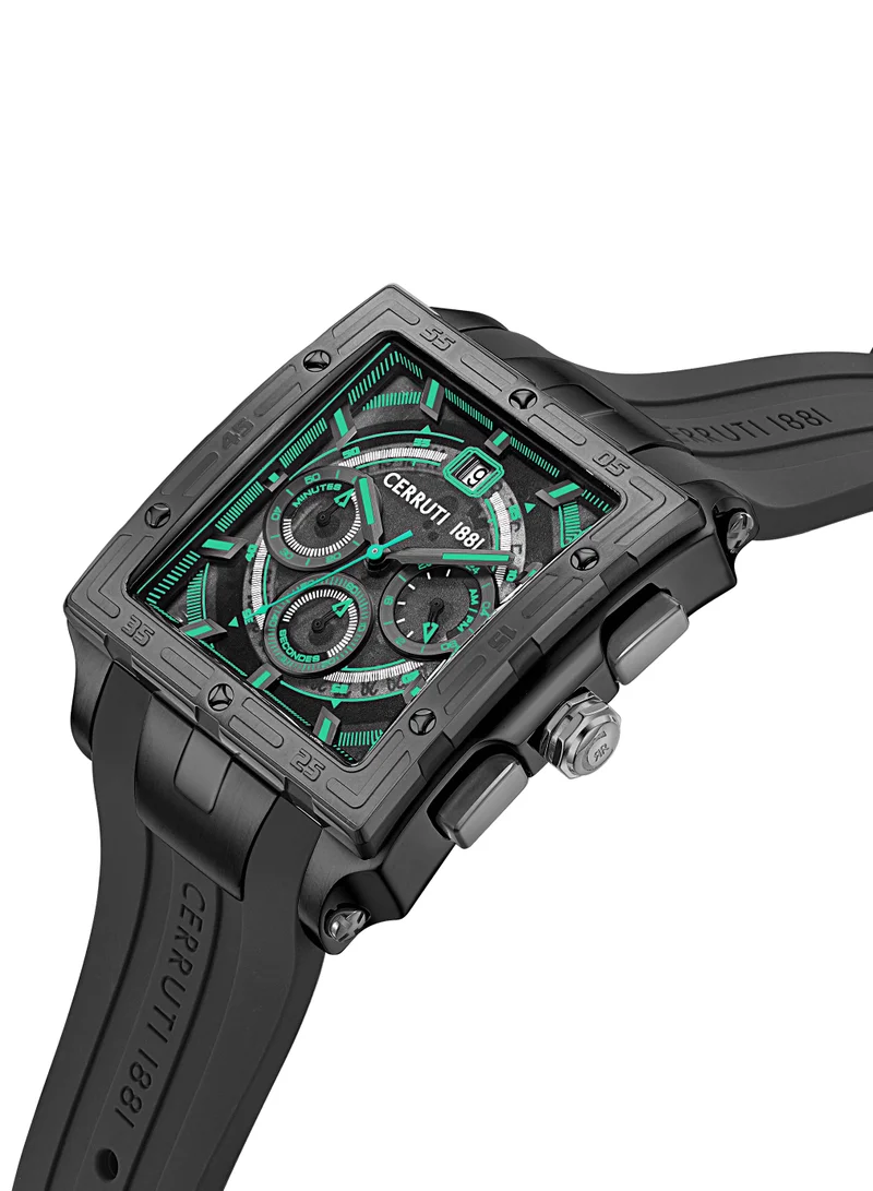 CERRUTI 1881 Odissea Chronograph Watch for Men - Square Case, Black Smoke Dial, Black Silicone Strap