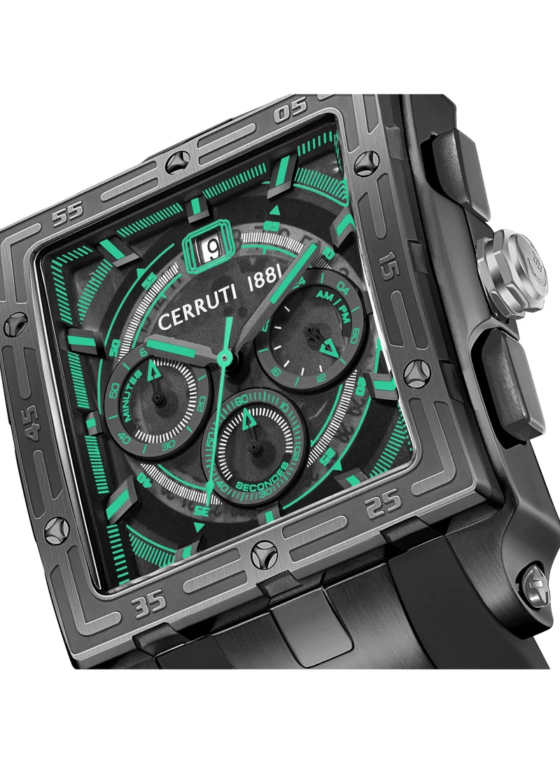 CERRUTI 1881 Black Men's Odissea Chronograph Watch for Men - Square Case, Black Smoke Dial, Black Silicone Strap for Men | Best Price UAE