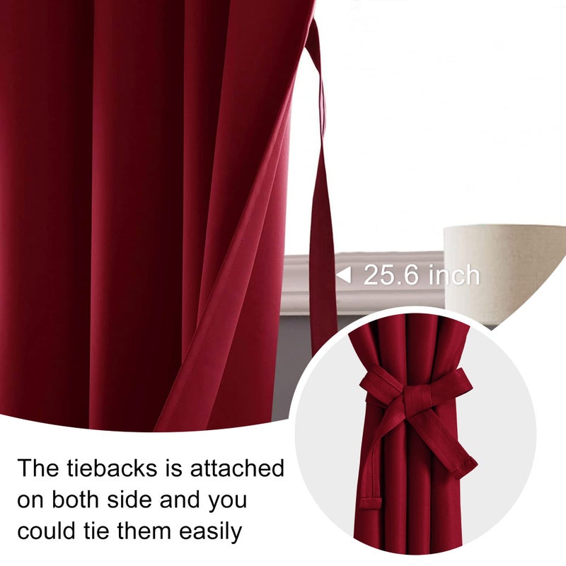JIUZHEN Christmas Blackout Curtains for Bedroom - Thermal Insulated Room Darkening Rod Pocket Curtains for Living Room  Set of 2 Panels with Tiebacks  42 x 84 Inch Length  Red - Image 4