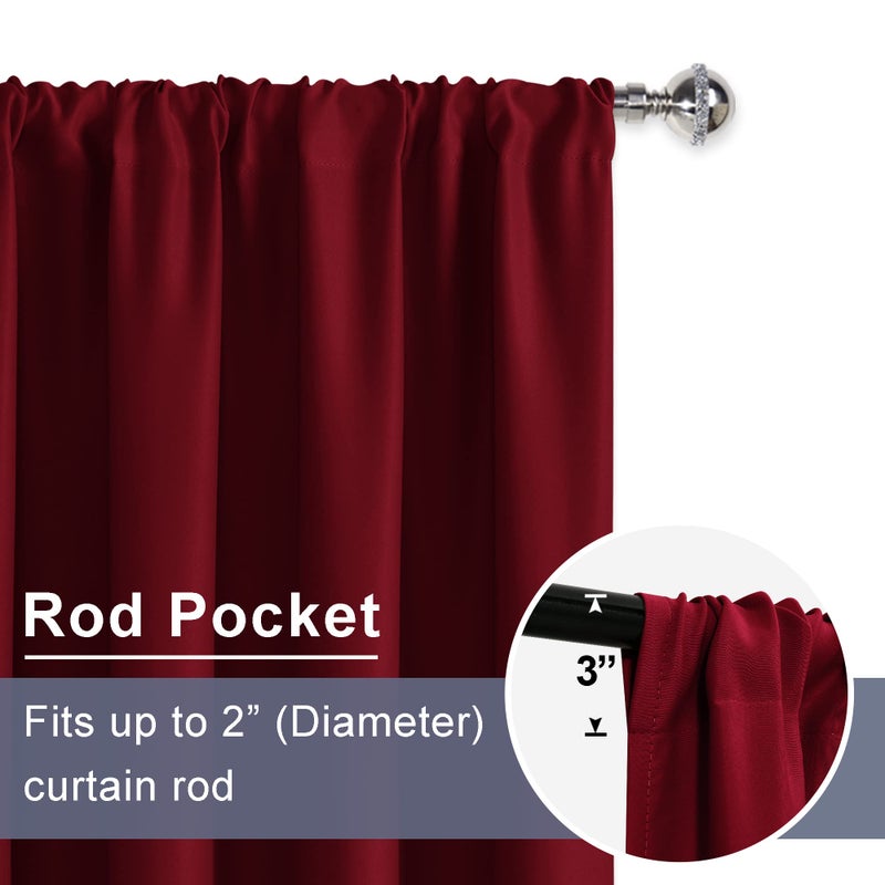 JIUZHEN Christmas Blackout Curtains for Bedroom - Thermal Insulated Room Darkening Rod Pocket Curtains for Living Room  Set of 2 Panels with Tiebacks  42 x 84 Inch Length  Red - Image 2
