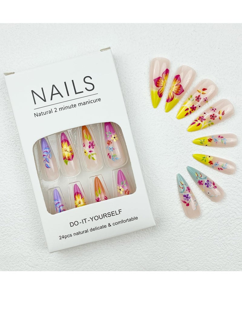 SOLARAE Press On Nails Short Almond, French Tip Fake Nails Medium Length Glue On Nails Gel Reusable Stick On Nails False Nails with Design, 24 Pcs - Image 3