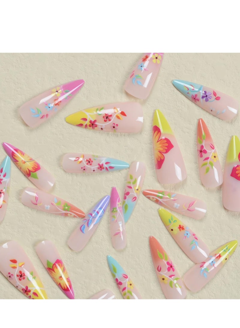 SOLARAE Press On Nails Short Almond, French Tip Fake Nails Medium Length Glue On Nails Gel Reusable Stick On Nails False Nails with Design, 24 Pcs - Image 2