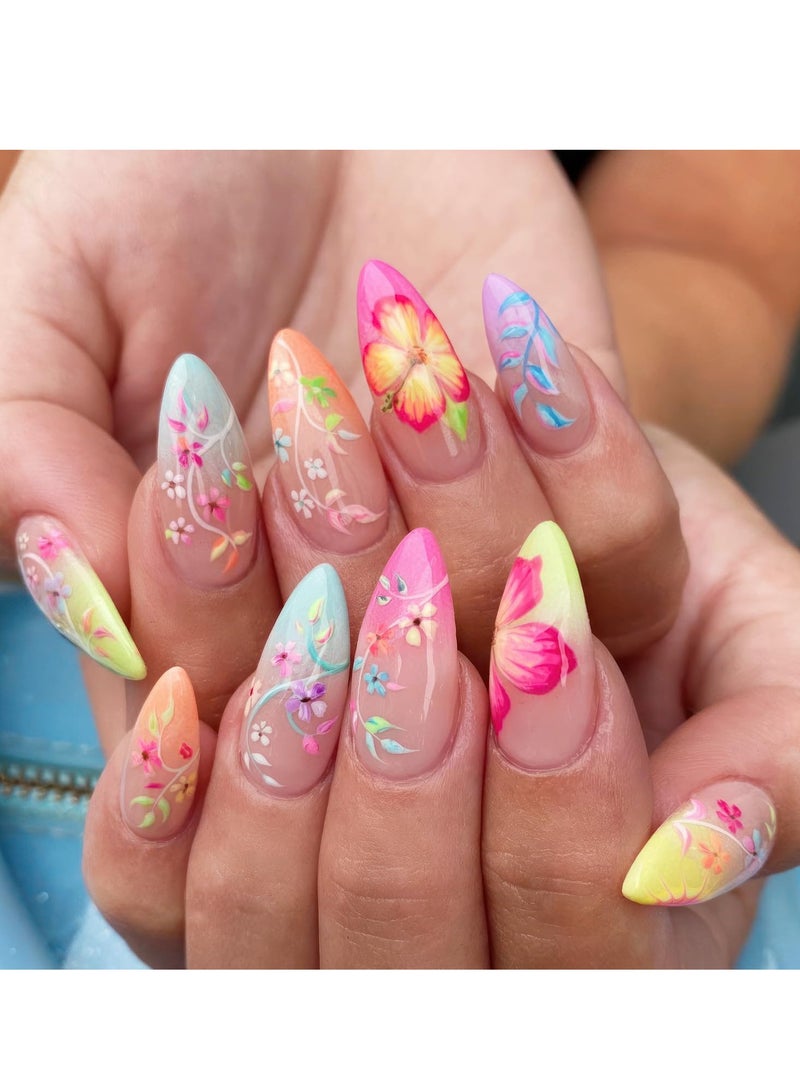 SOLARAE Press On Nails Short Almond, French Tip Fake Nails Medium Length Glue On Nails Gel Reusable Stick On Nails False Nails with Design, 24 Pcs - Image 1