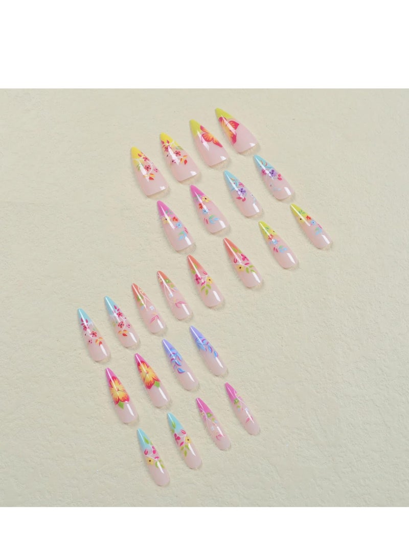 SOLARAE Press On Nails Short Almond, French Tip Fake Nails Medium Length Glue On Nails Gel Reusable Stick On Nails False Nails with Design, 24 Pcs - Image 4