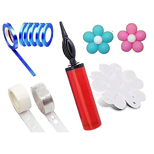 TOYXE Balloon Hand Pump Flower Clips Ribbon Curling Ribbon and Glue Dot Tape Combo of 12 Pcs(multicolour),material-Plastic - Image 1