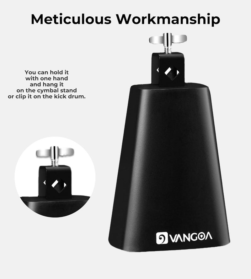 Vangoa 8 inch Metal Steel Cow Bell Noise Maker Cowbell Percussion Instrument with Handle Stick for Drumset Wedding Football Cheering Games - Image 2