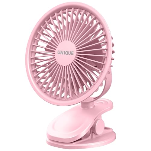 UN1QUE Portable Fan Rechargeable,USB Mini Fan Battery Operated 1800mAh,3 Speed Quiet Clip Small Table Fan for Home, Personal Makeup fan for Office Stroller Camping,6 Inch - Image 1