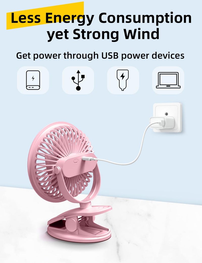 UN1QUE Portable Fan Rechargeable,USB Mini Fan Battery Operated 1800mAh,3 Speed Quiet Clip Small Table Fan for Home, Personal Makeup fan for Office Stroller Camping,6 Inch - Image 5