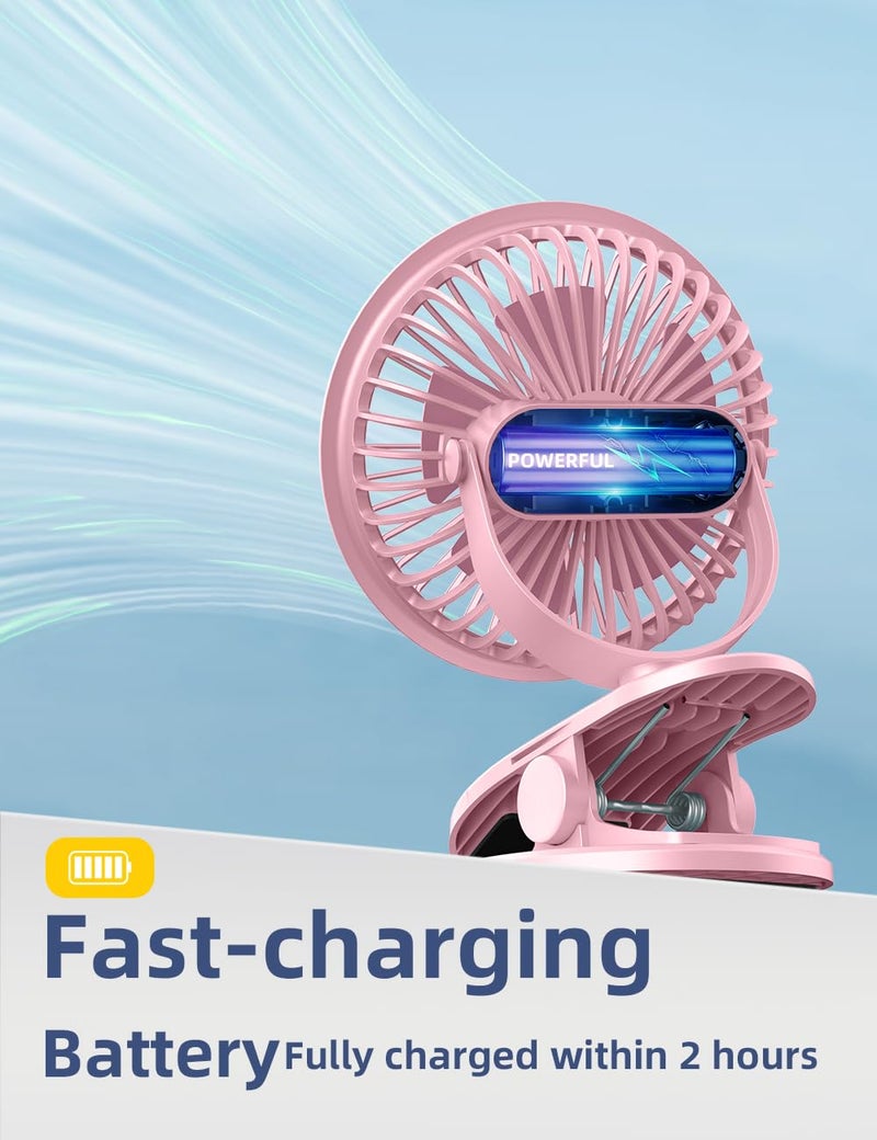 UN1QUE Portable Fan Rechargeable,USB Mini Fan Battery Operated 1800mAh,3 Speed Quiet Clip Small Table Fan for Home, Personal Makeup fan for Office Stroller Camping,6 Inch - Image 3