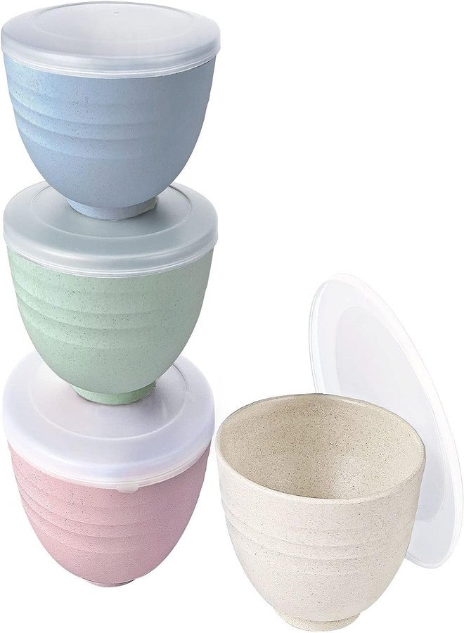 HAPYSA Cereal Bowl with Lid, BPA Free Microwave Safe BowlSet, Wheat Straw Fiber Bowls, Reusable Plastic Bowls for Soup, Salad and Snack, BPA Free, Lightweight Bowl Set(Multicolor - 800ml Set of 4) - Image 1