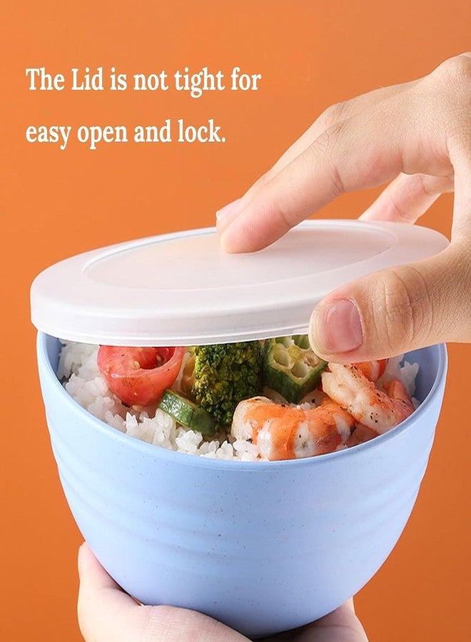 HAPYSA Cereal Bowl with Lid, BPA Free Microwave Safe BowlSet, Wheat Straw Fiber Bowls, Reusable Plastic Bowls for Soup, Salad and Snack, BPA Free, Lightweight Bowl Set(Multicolor - 800ml Set of 4) - Image 3