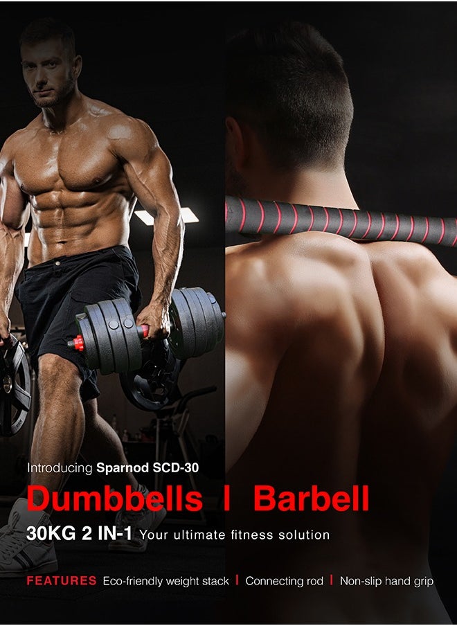 Sparnod Fitness SCD-30 2-In-1 Dumbbells/Barbell Set (30Kg) - Easy 3-Step Assembly With Connector Rod, Eco-Friendly Weights, Concrete Dumbbells With Pvc Coating, Slip-Free Handgrip, Total Home Fitness  - Image 4