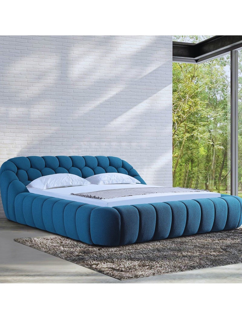 Wooden Twist Wooden Twist Syrux Bubble Design Modern Cloud Bed In Soft Boucle Fabric Blue (King Size)  - Image 1