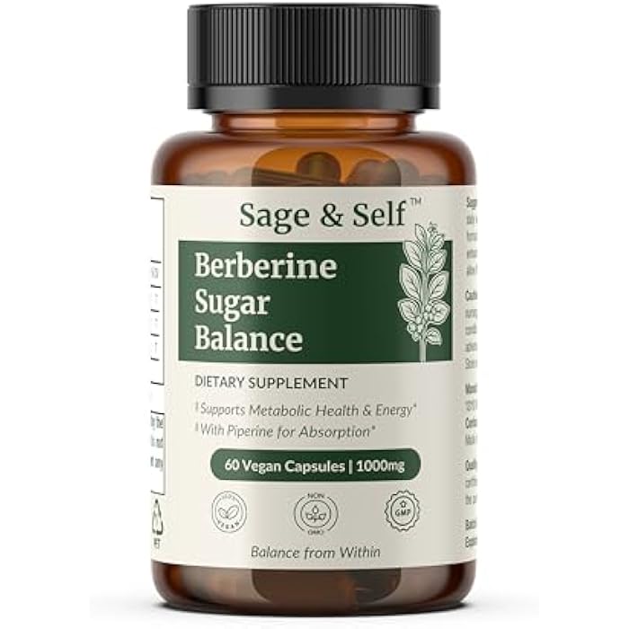 Sage & Self Berberine Sugar Balance – Berberine HCL with Ceylon Cinnamon & Black Pepper – 1000 mg Per Serving – Vegan Herbal Supplement (60 Capsules) - Image 1