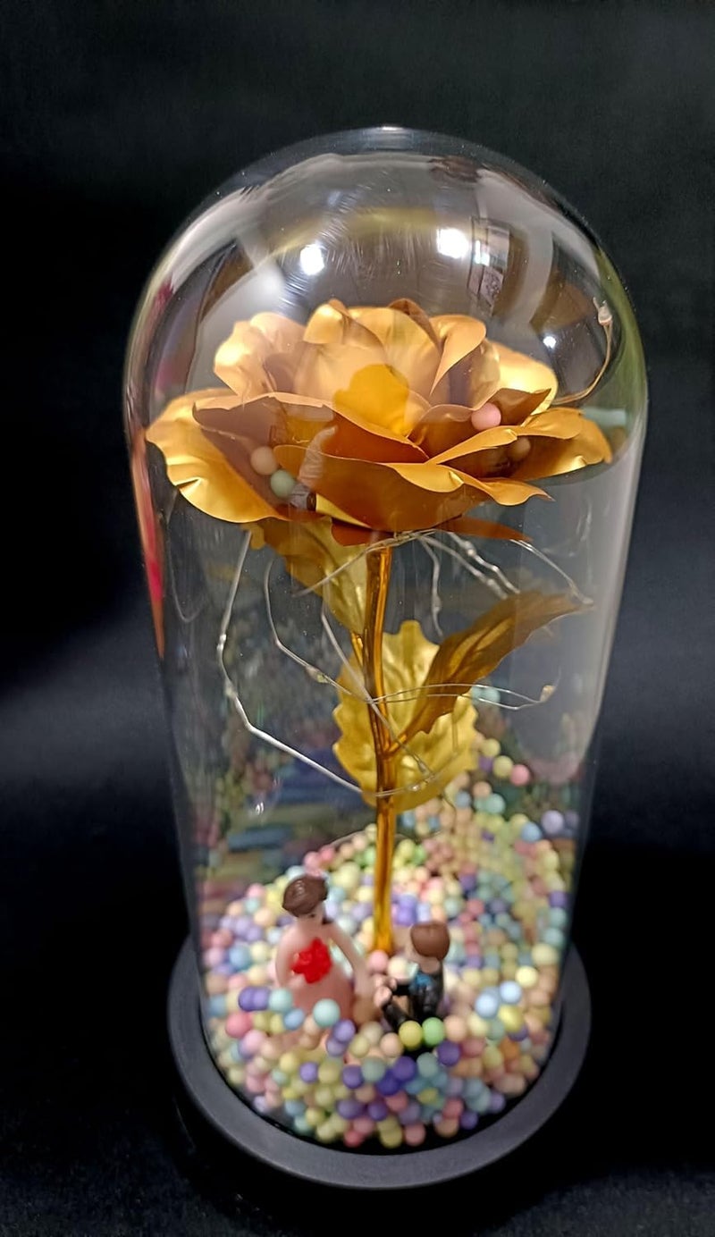 PRETOX Forever Golden Rose Couple in A Glass Dome with Led Light ternal Rose Galaxy Rose Flower Best Surprice On Valentines Day Anniversary Birthday Christmas Pack of 1 - Image 2