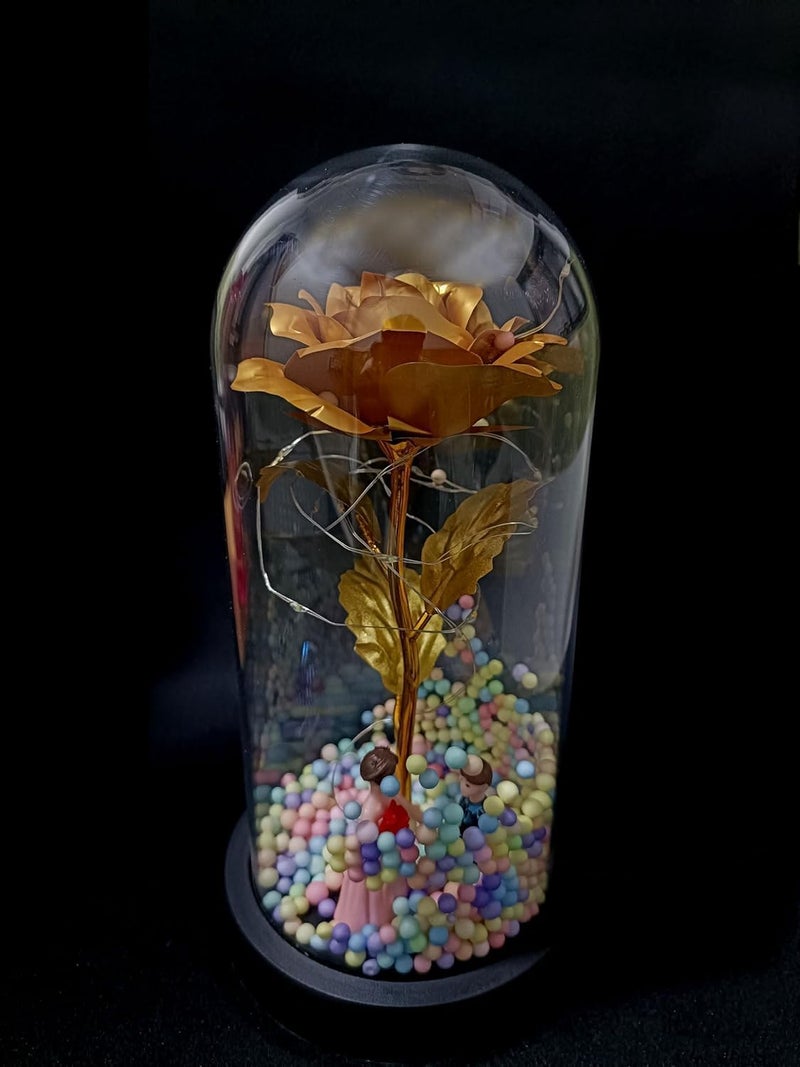 PRETOX Forever Golden Rose Couple in A Glass Dome with Led Light ternal Rose Galaxy Rose Flower Best Surprice On Valentines Day Anniversary Birthday Christmas Pack of 1 - Image 4