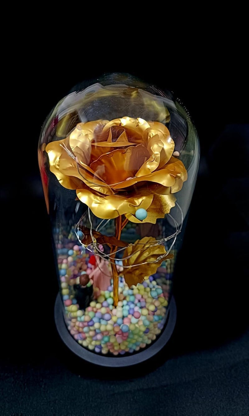 PRETOX Forever Golden Rose Couple in A Glass Dome with Led Light ternal Rose Galaxy Rose Flower Best Surprice On Valentines Day Anniversary Birthday Christmas Pack of 1 - Image 5