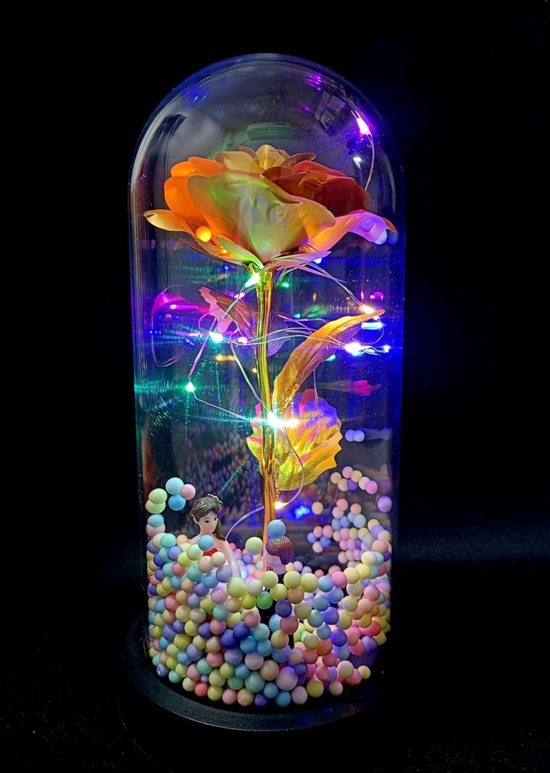 PRETOX Forever Golden Rose Couple in A Glass Dome with Led Light ternal Rose Galaxy Rose Flower Best Surprice On Valentines Day Anniversary Birthday Christmas Pack of 1 - Image 3