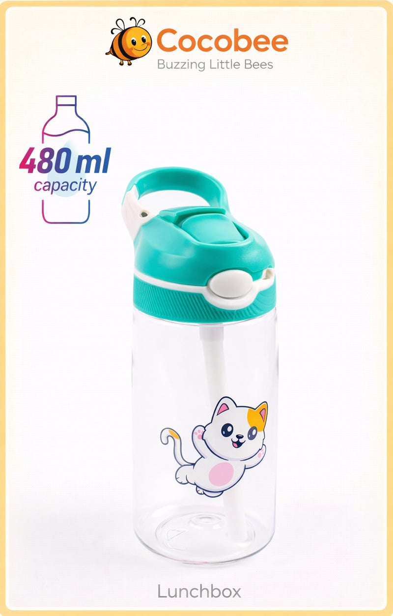 كوكوبي زجاجة ماء كوكوبي تريتان، خالية من مادة BPA، تفتح بزر ضغط، مانعة للتسرب، سعة 480 مل، مناسبة لعمر 3 سنوات فأكثر - أخضر - Image 1