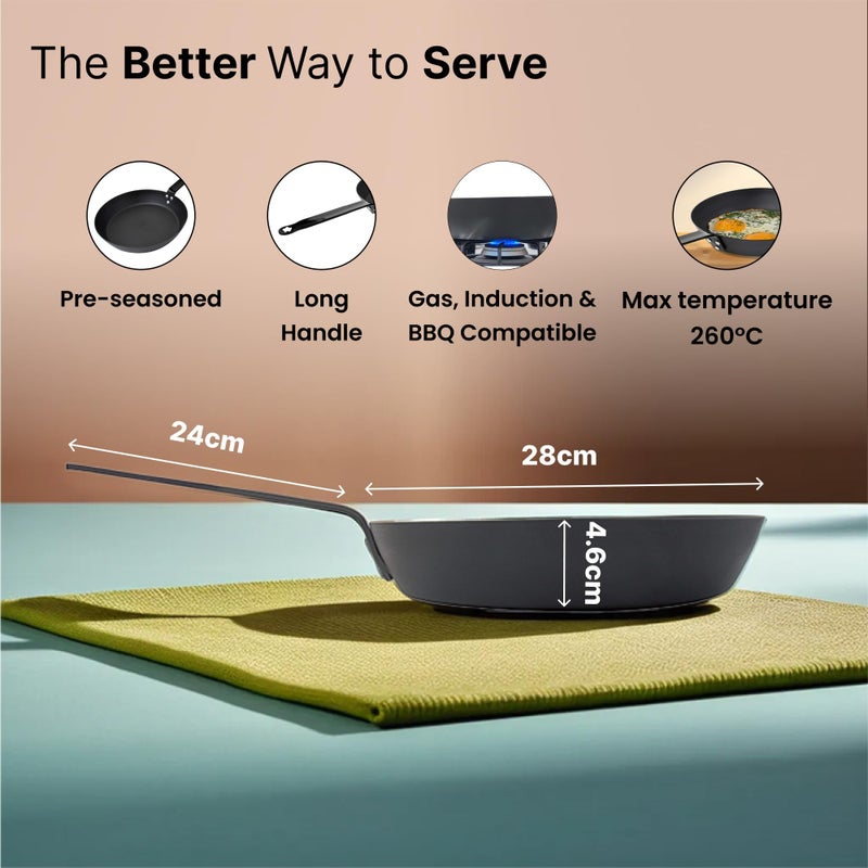 Homestic Non-Stick Carbon Steel Frying Pan with Handle | Lightweight Pan for Omelettes & Fish Cooking & Tadka | Scratch Resistent, Gas & Induction Compatible | Black-KSG002-BLK - Image 4