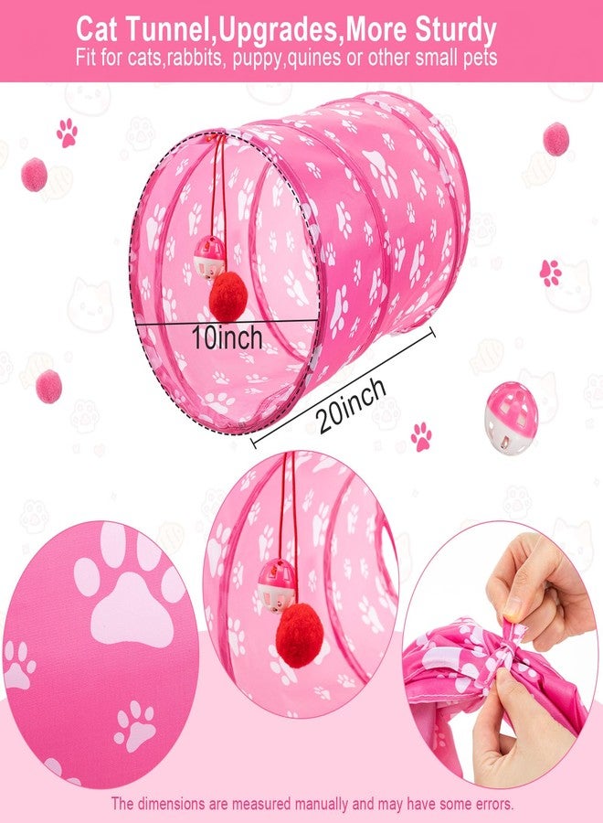 Leitee Cat Toys for Indoor Cats Kitten, Variety Set with 2 Cat Tunnel Collapsible Cats Spring Tube, Feather Teaser Wand, Bell, Mouse, Fuzzy Ball (Pink) - Image 3