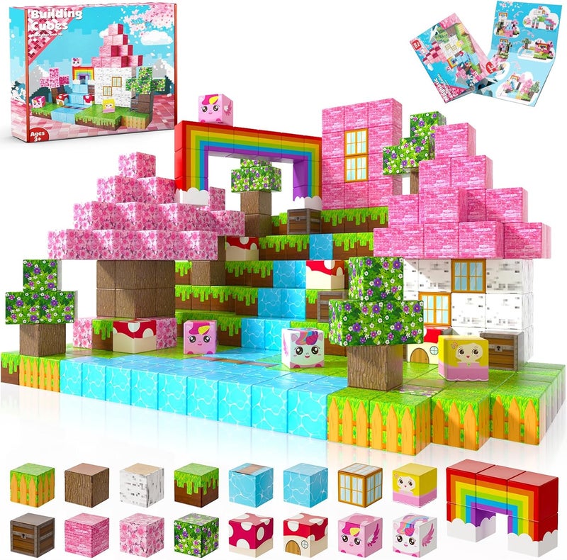 Annexfun Magnetic Blocks - 100PCS Magnetic Building Blocks Unicorn Magnetic Cubes - Magnetic Toys for Montessori Toddler Christmas Birthday Gifts - STEM Sensory Toys for 3 4 9 10 Year Old Girl - Image 1