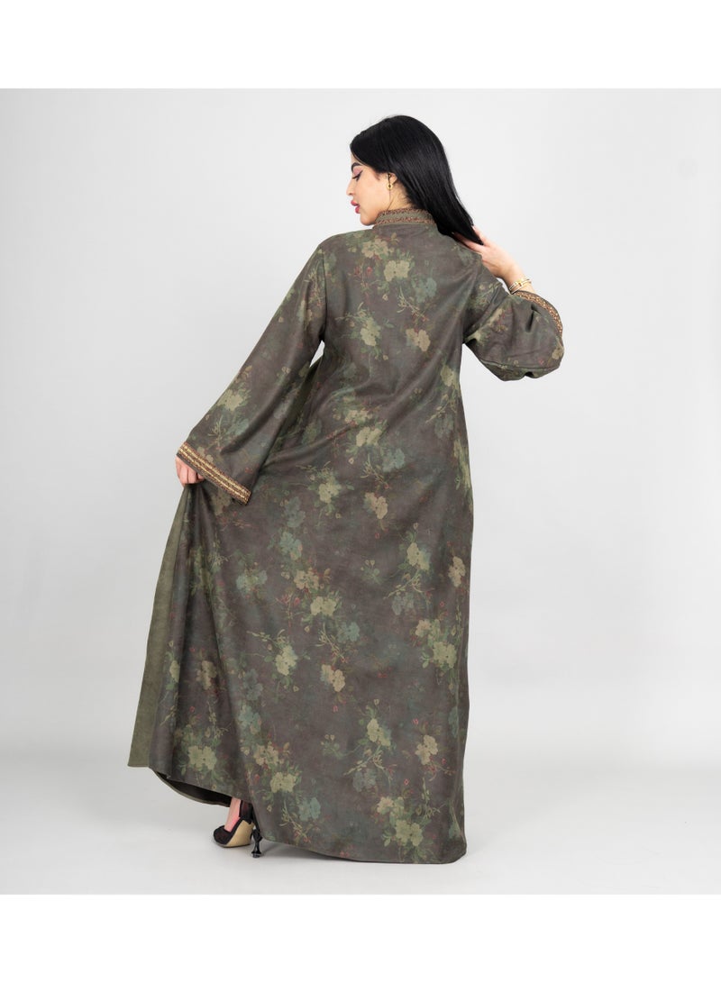 IKKXA Winter Colorful Beads Embroidery Jalabiya IK1070 Green - Image 4