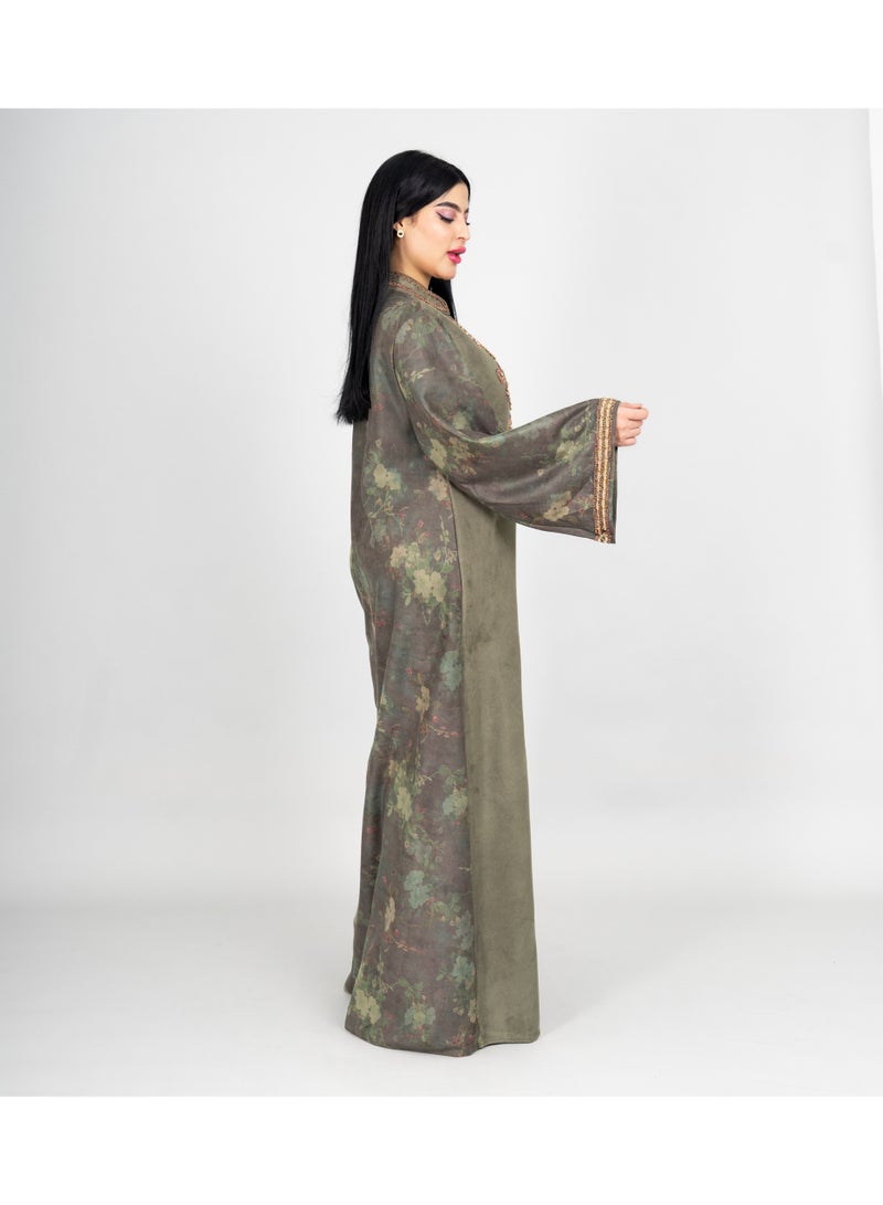 IKKXA Winter Colorful Beads Embroidery Jalabiya IK1070 Green - Image 3